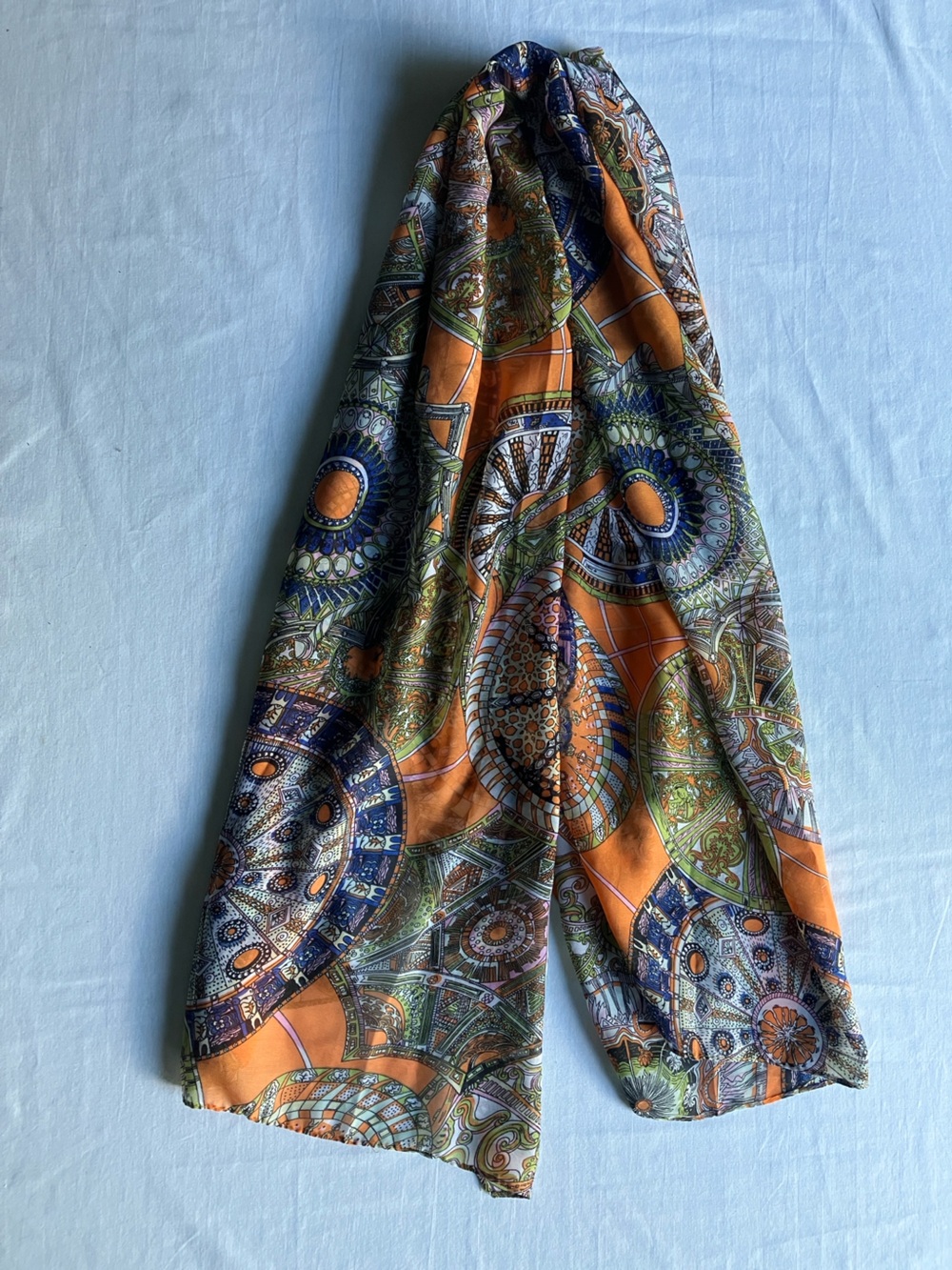 Scarf vintages Lightweight orange rectangular geometric pattern multicolour boho